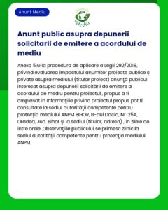Aviz privind depunerea cererilor de acord de mediu aferente proiectelor publice și private furnizat de ANPM Bihor Oradea