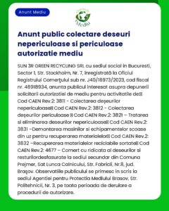 Green Recycling SRL anunt public pentru autorizarea de mediu privind activitatile deseurilor periculoase si nepericuloase in Bucuresti inclusiv servicii de colectare si tratare