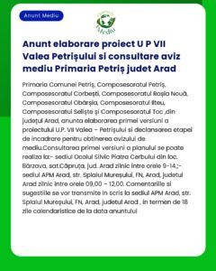 Anunt elaborare proiect U P VII Valea Petrișului si consultare aviz me