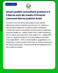 Anunt public consultare proiect U P II Barsa aviz de mediu Primaria Co
