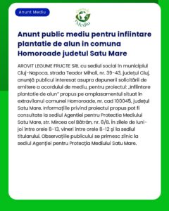 Anunt public mediu pentru infiintare plantatie de alun in comuna Homor