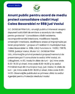 Anunt public pentru acord de mediu proiect consolidare cladiri Huși Ca