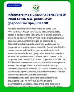 Informare mediu ECO PARTNERSHEEP INSULATION S.A. pentru aviz gospodari