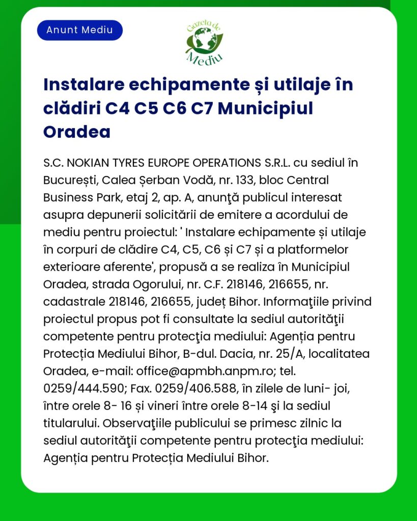 Proiectul Instalarea echipamentelor de mediu la o clădire municipală din Oradea