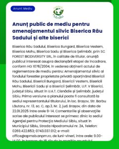 Anunț public de mediu privind managementul silvic pentru mai multe biserici inclusiv Biserica Râu Sadului de către FOREST BIODIVERSITY SRL