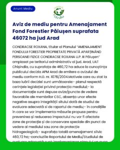 Aviz de mediu pentru Amenajament Fond Forestier Păiușen suprafata 4607
