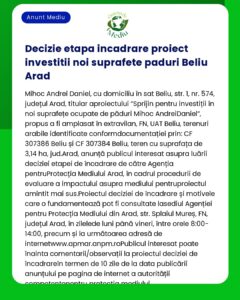 Decizie etapa incadrare proiect investitii noi suprafete paduri Beliu