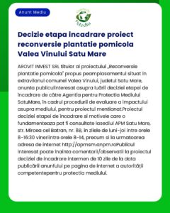 Decizie etapa incadrare proiect reconversie plantatie pomicola Valea V