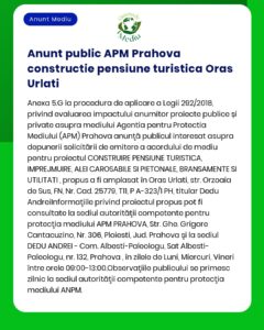 Proiect propus pentru a construi pensiune turistică în Oras Urlati
