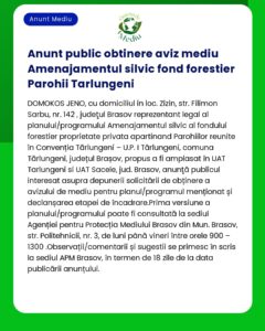 Obținerea unui aviz de mediu pentru fondul forestier Tărlungeni