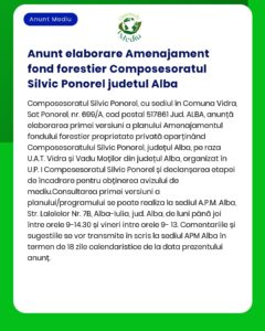 Anunt elaborare Amenajament fond forestier Composesoratul Silvic Ponor