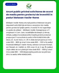 Anunt public privind solicitarea de acord de mediu pentru proiectul de