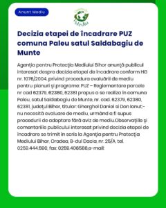 Puz Pădure - Stadiul de decizie al documentației pentru planul de zonă în Paleu județul Bihor România menționând numerele parcelelor și informații de contact pentru întrebări suplimentare