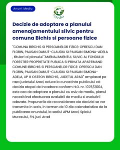 Decizie de adoptare a planului amenajamentului silvic pentru comuna Bi