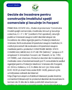 Decizie de încadrare pentru construcția imobilului spații comerciale ș