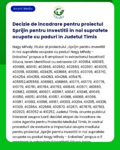 Decizie de incadrare pentru proiectul Sprijin pentru Investitii in noi