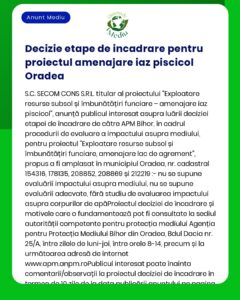 Decizie etape de incadrare pentru proiectul amenajare iaz piscicol Ora
