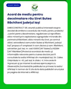 Acord de mediu pentru decolmatare râu Siret Butea Răchiteni județul Ia