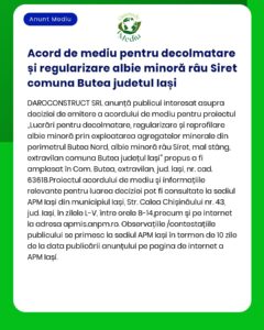 Acord de mediu pentru decolmatare și regularizare albie minoră râu Sir