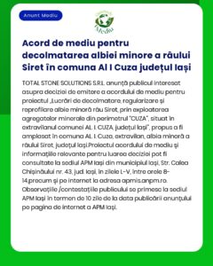 Acord de mediu pentru decolmatarea albiei minore a râului Siret în com