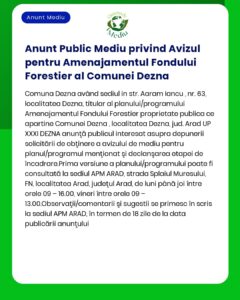 Anunt Public Mediu privind Avizul pentru Amenajamentul Fondului Forest