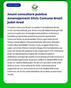 Anunt consultare publica Amenajament Silvic Comuna Brazii judet Arad