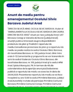 Anunt de mediu pentru amenajamentul Ocolului Silvic Barzava Judetul Ar