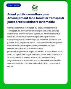 Anunt public consultare plan Amenajament fond forestier Temeșești jude