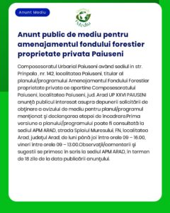 Anunt public de mediu pentru amenajamentul fondului forestier propriet