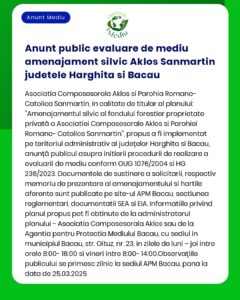 Anunt public evaluare de mediu amenajament silvic Aklos Sanmartin jude