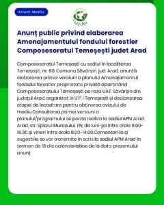 Anunț public privind elaborarea Amenajamentului fondului forestier Com