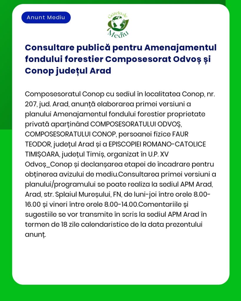 Consultare publică pentru Amenajamentul fondului forestier Composesora