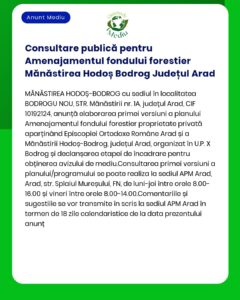 Consultare publică pentru Amenajamentul fondului forestier Mănăstirea