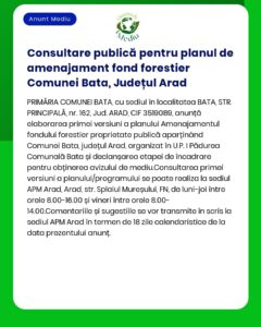 Consultare publică pentru planul de amenajament fond forestier Comunei