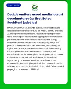 Decizie emitere acord mediu lucrari decolmatare râu Siret Butea Rachit