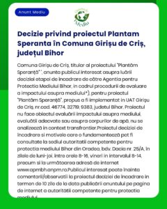Decizie privind proiectul Plantam Speranta în Comuna Girișu de Criș j
