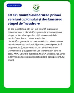Aviz de la SC SRL privind elaborarea unui plan și începerea procesului de aprobare