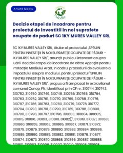 Decizie etapei de incadrare pentru proiectul de investitii in noi supr