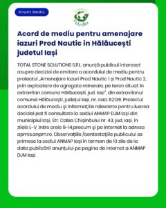 Acord de mediu pentru amenajare iazuri Prod Nautic in Hălăucești judet