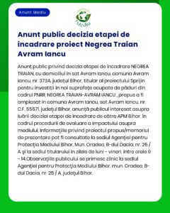 APM anunță decizia etapei de încadrare pentru proiectul “Construire locuință familială titular Avram Iancu județul Bihor nu se supune evaluării impactului asupra mediului