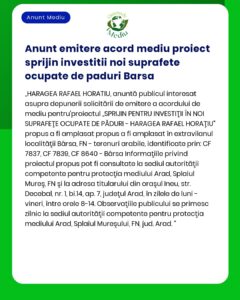 Anunt emitere acord mediu proiect sprijin investitii noi suprafete ocu