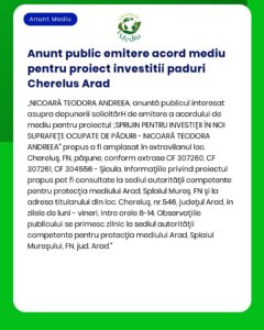 Anunt public emitere acord mediu pentru proiect investitii paduri Cher