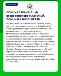Platformă comunală pentru gestionarea deșeurilor din gospodăriile agricole în Comuna Saravale detalii despre intențiile de proiect conformitatea legală și reglementările de mediu