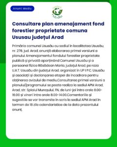 Consultare plan amenajament fond forestier proprietate comuna Ususau j