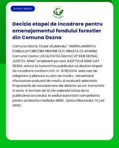 Decizia etapei de incadrare pentru amenajamentul fondului forestier di