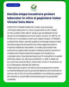 Decizie etapa incadrare proiect laborator in vitro si pepiniera Valea