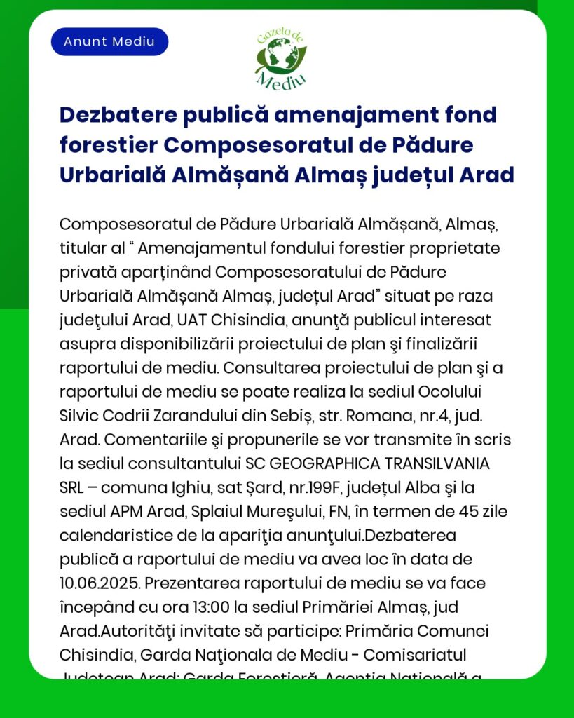 Dezbatere publică amenajament fond forestier Composesoratul de Pădure
