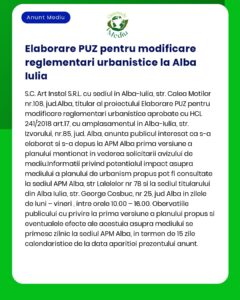 Titlul proiectului și titularul nu sunt specificate exact în textul anunțului