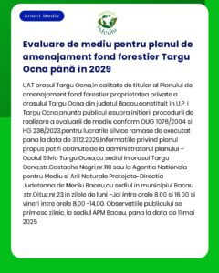 Evaluare de mediu pentru planul de amenajament fond forestier Targu Oc