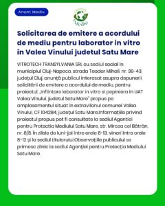Solicitarea de emitere a acordului de mediu pentru laborator in vitro